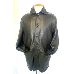 $1,350 Hugo Boss Luxurious Black Spanish Leather Coat Fur Lined Jacket Men Sz 50